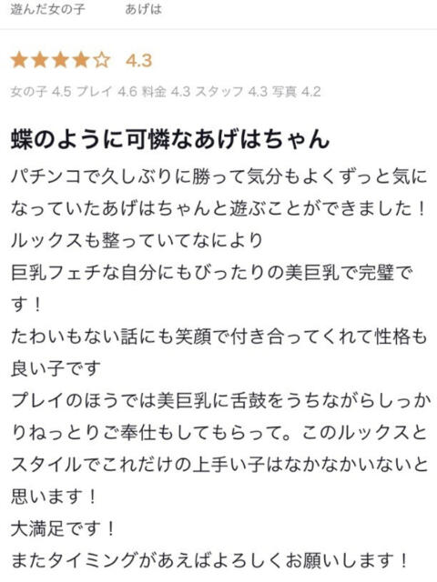 あげは プロフィール 岡山店（デリヘル）