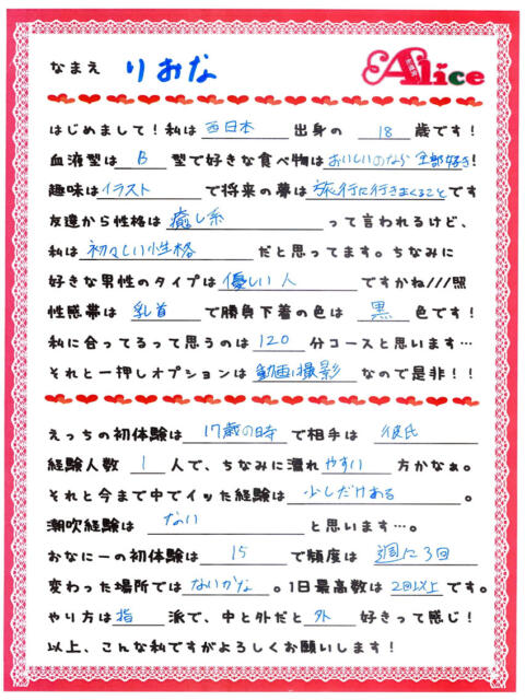 りおな 究極の素人専門店Alice-アリス-(デリヘル)