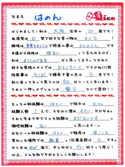 はのん 究極の素人専門店Alice-アリス-（デリヘル）