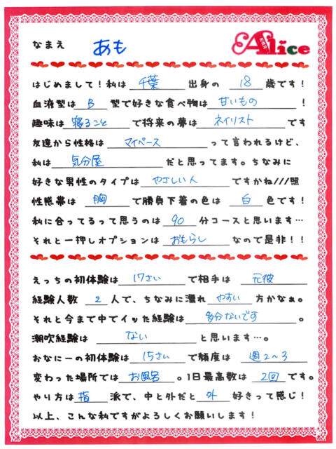 あも 究極の素人専門店Alice-アリス-(デリヘル)