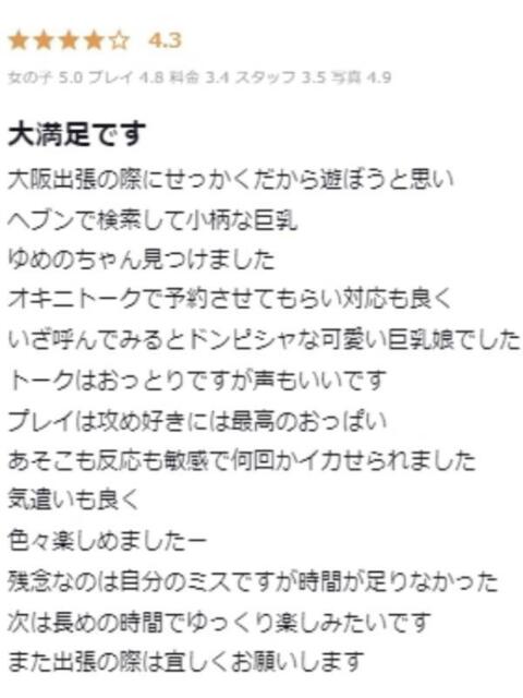 ゆめの プロフィール 大阪店（デリヘル）