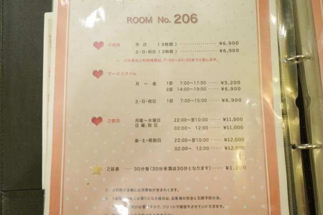 ホテル SWEETS(台東区/ラブホテル)の写真『206号室　料金案内表』by INA69