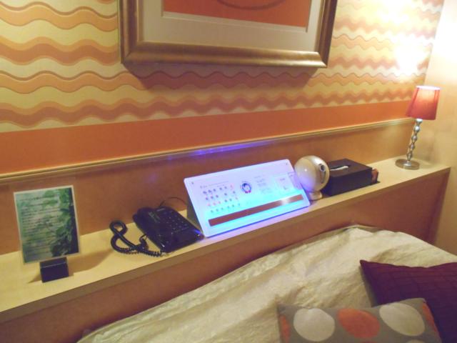 パークイン(東松山市/ラブホテル)の写真『203号室、枕元のコントロールパネルと電話など』by もんが～