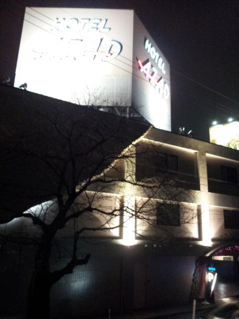 ホテル AZAD(川崎市多摩区/ラブホテル)の写真『下からの外観撮影(夜)②』by 少佐