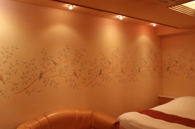 PLAZA K(プラザＫ)(八王子市/ラブホテル)の写真『305号室部屋の壁の模様（和テイストな部屋でした）』by 夕立朝立