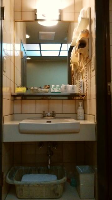 HOTEL STATION リオン(台東区/ラブホテル)の写真『403号室洗面所(アメニティは普通。この手の壁掛けドライヤーがあるホテルはコスパ追求型か？！)』by オレの地雷を越えてゆけ！