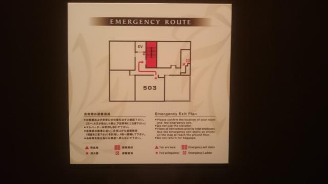 ホテル アジアンカラー(江戸川区/ラブホテル)の写真『503号室　玄関扉に貼られた避難経路図』by YOSA69