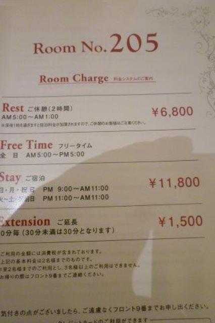 HEART HOTEL(渋谷区/ラブホテル)の写真『205号室（料金表）』by 格付屋