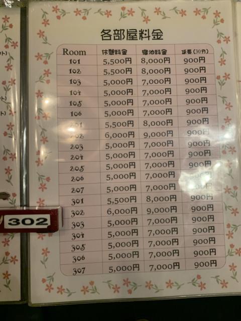 シャトン(新宿区/ラブホテル)の写真『302号室、価格表』by isam090