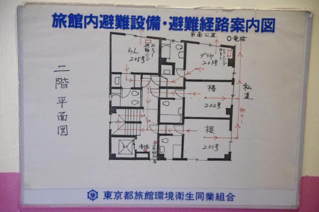 ホテル衣(台東区/ラブホテル)の写真『2階避難経路図』by マーケンワン