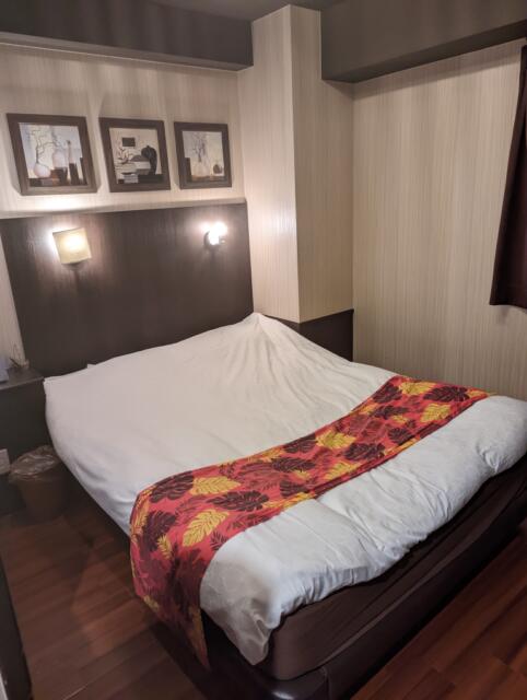 ホテル ピュア・アジアン(墨田区/ラブホテル)の写真『201号室のベッド（右のライトカバーが壊れてて裸電球になってました）』by ふ～