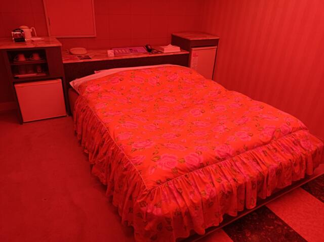 ル・サンチェ富里(富里市/ラブホテル)の写真『601号室　ベッド　部屋のライト赤』by かーたー