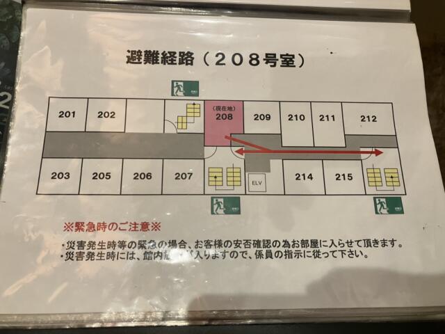 Hotel Let's(ホテル レッツ)(さいたま市大宮区/ラブホテル)の写真『208号室　避難経路図』by hireidenton