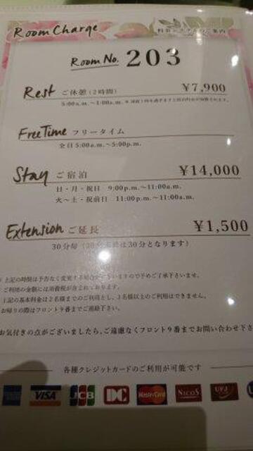 HEART HOTEL(渋谷区/ラブホテル)の写真『203号室（料金表）』by 格付屋
