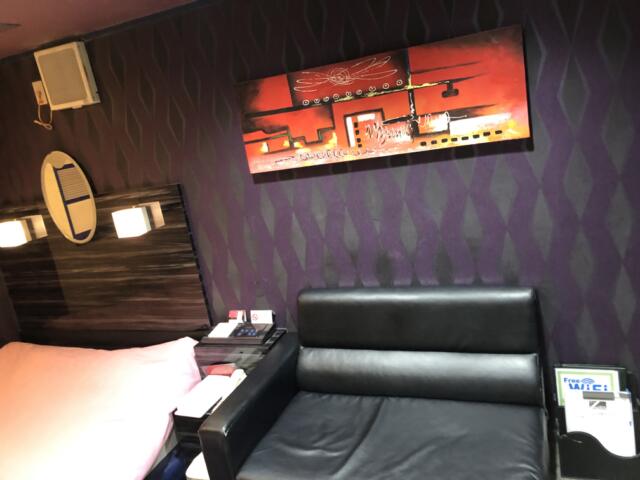 HOTEL アムール(台東区/ラブホテル)の写真『102号室　ソファーとベッドの位置　ソファー上に絵』by みこすりはん
