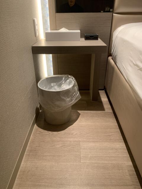 ホテル大山(新宿区/ラブホテル)の写真『108号室　ベッドサイドゴミ箱とティッシュ』by 東京都