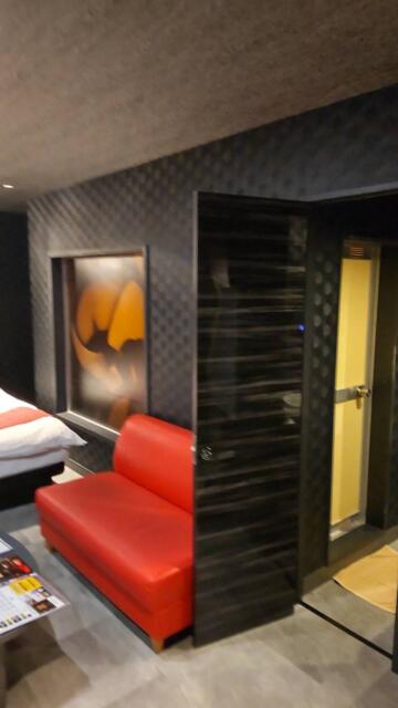 ホテル ユニオン(旭川市/ラブホテル)の写真『208号室 ベッドのとなりにソファがあり、扉の奥が水回り（風呂、トイレ、洗面台）』by t0m0