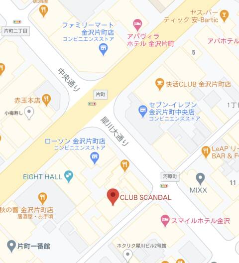 アクセスマップ｜CLUB SCANDAL（セクキャバ/金沢市片町）