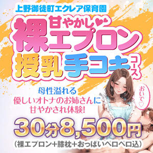 甘やかし裸エプロン授乳手コキコース エクレア上野御徒町　天然貴姉乳舐手淫店（上野/デリヘル）
