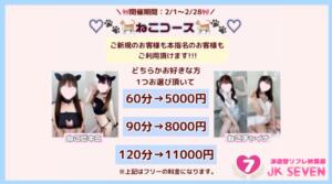 ♡ねこコース♡ 派遣型リフレ秋葉原　JK SEVEN（秋葉原/デリヘル）