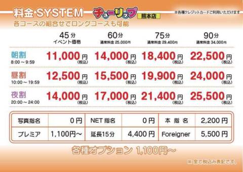 システム｜チューリップ熊本店（ソープランド/中央街）