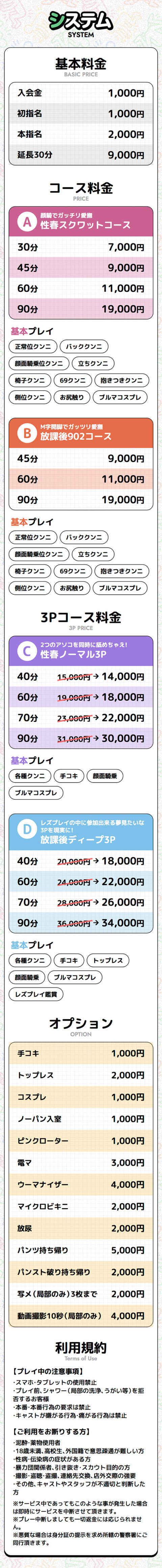 システム｜性春放課後スクワット五反田編（クンニ専門店/五反田発・近郊）