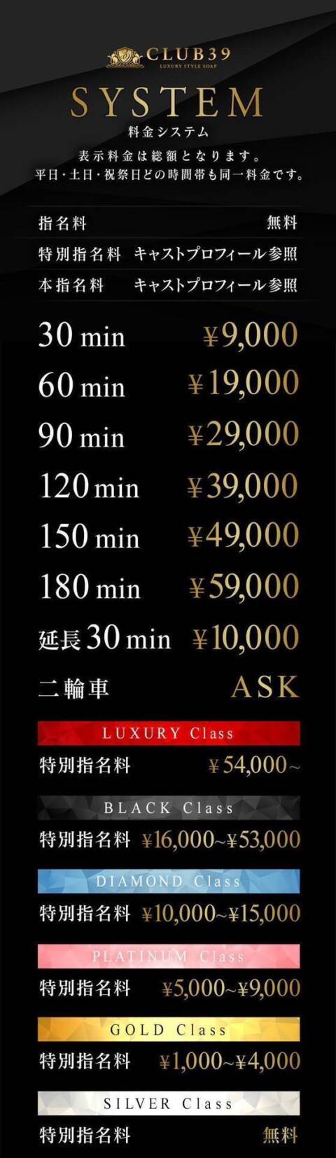 システム｜CLUB39（クラブサンキュー）（ソープランド/吉原）