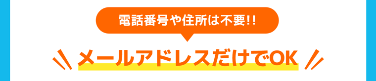 電話番号や住所は不要!! メールアドレスだけでOK